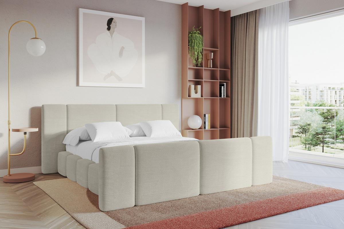 POLSTERBETT mit Bettkasten, Fußteil und Lattenrost, Bett mit Matratze H3/H4 - NILO-Z 120x200 Creme - Cappuccino, Holzwerkstoff/Textil (120/200cm) - ALTDECOR
