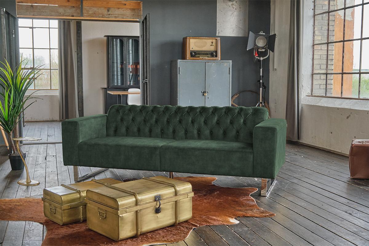 SOFA NILO Grün Velvet - Silberfarben/Grün, Textil (220/77/87cm) - KAWOLA