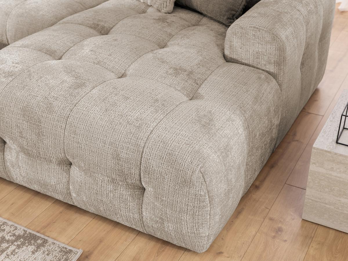 WOHNLANDSCHAFT Kozy im Bumpy-Design mit fester Rückenlehne aus weichem Dunkelbeige Chenille-Stoff - Beige/Schwarz, Holz/Kunststoff (323/79/161cm) - S-Style Möbel