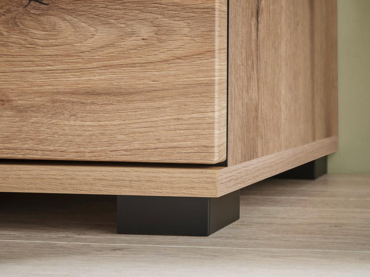 HIGHBOARD Eiche Evoke, Vitrine 90 x 140 cm mit LED Beleuchtung - Eichefarben/Schwarz, Glas/Holzwerkstoff (90/140/37cm) - Furn.Design