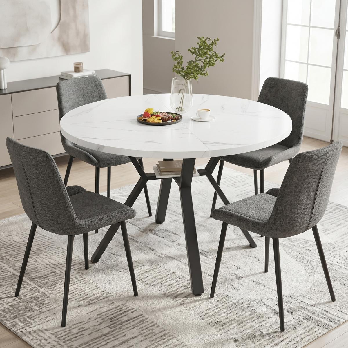 ESSTISCH runder marmor-optik Ø 100 cm mit X-metallgestell - Schwarz, Holzwerkstoff (100/100/75cm) - Urban Meuble