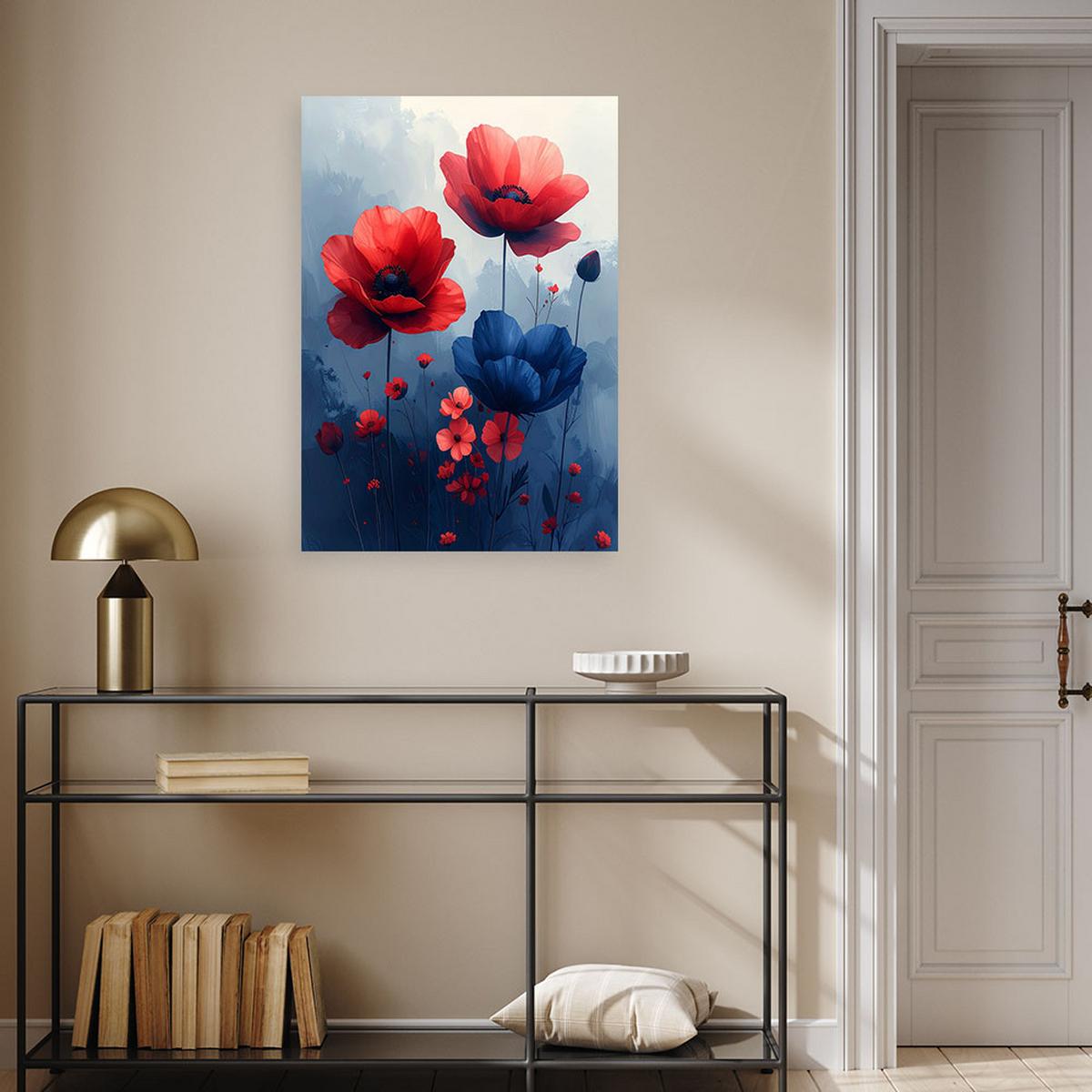 LEINWANDBILDER, Rot blaue botanische Blumen - Rot, Textil (60/90cm) - Feeby