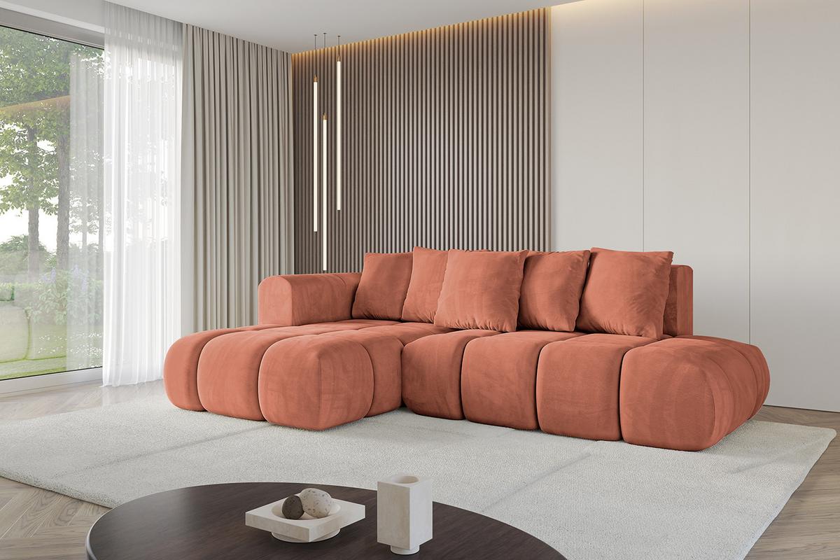 ECKSOFA Ottomane Links CLOUD-L-v1 280x185x90 Apricot Velours - Koralle, Holzwerkstoff/Kunststoff (180/289cm) - ALTDECOR