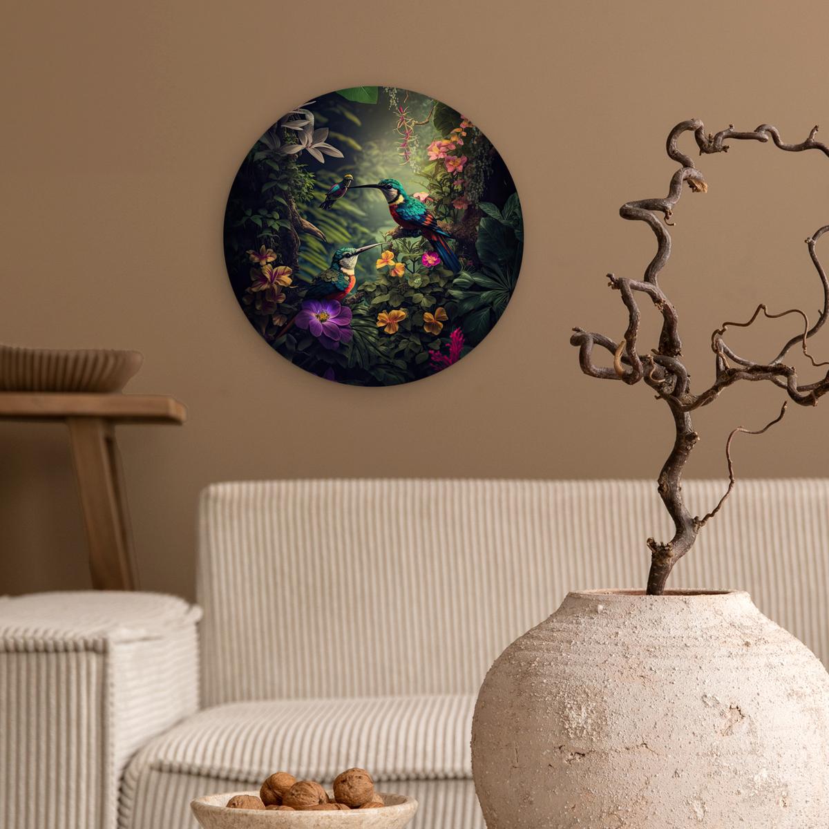 WANDBILD Blumen - Vogel - Dschungel - Pflanzen Deko Wohnzimmer 30x30 cm - Petrol, Kunststoff (30/30cm) - MuchoWow