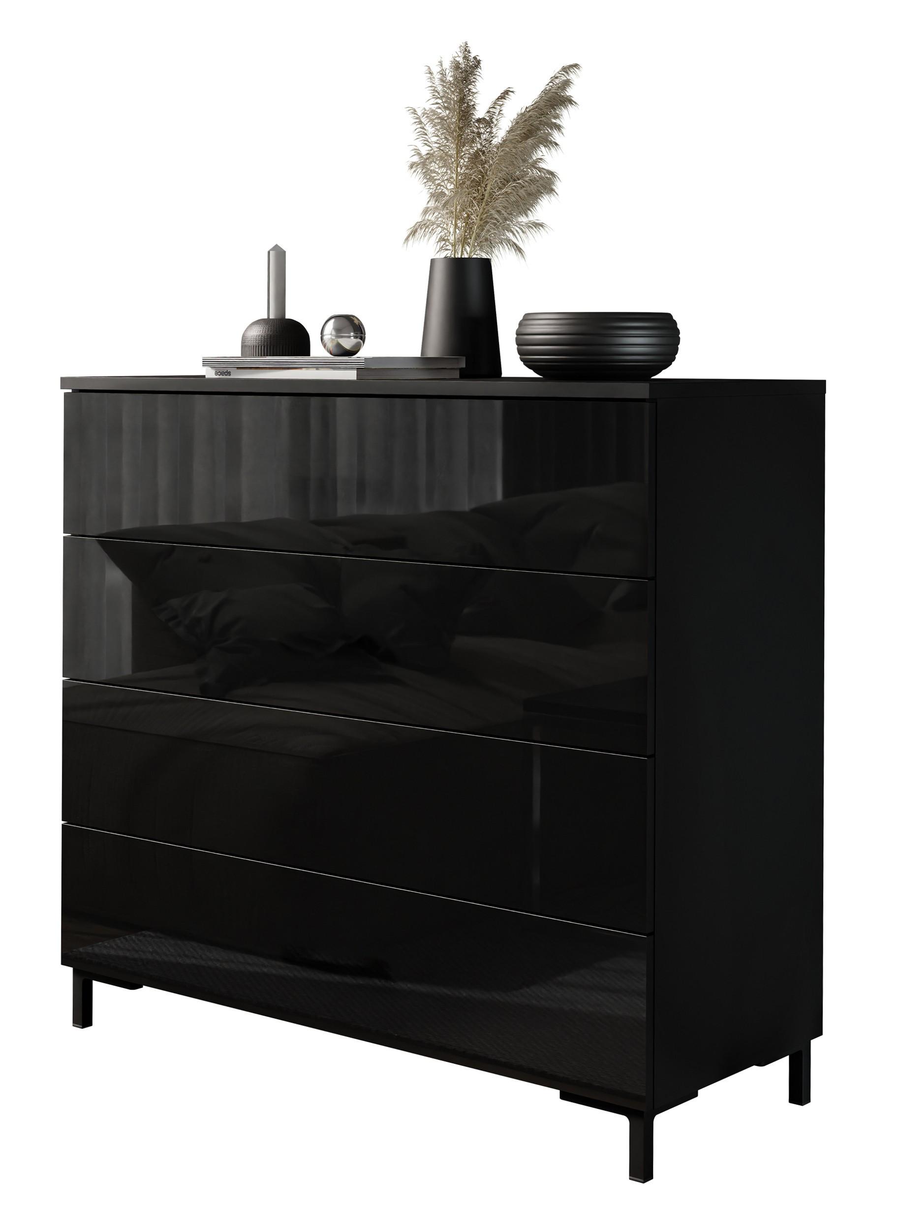 KOMMODE LINA 95 PUSH OPEN mit schwarzen Beinen - Schwarz, Holzwerkstoff (95/86/40cm) - Lookway