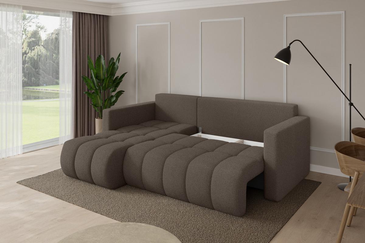 ECKSOFA mit Schlaffunktion Ottomane Links GARD-L 226x146x85 Braun Bouclé - Schwarz/Braun, Holzwerkstoff/Kunststoff (226/146cm) - ALTDECOR
