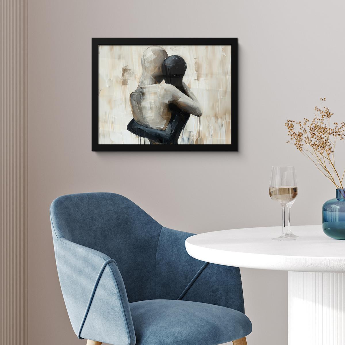 POSTER MIT RAHMENGERAHMTES BILD Abstrakt - Liebe - Schwarz und weiß - Modern 40x30 cm - Schwarz, Papier (40/30cm) - MuchoWow