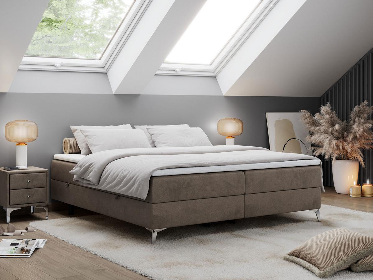 BOXBETT LESS 200/200 Braun Velvet - H4 - Braun, Holz/Textil (200/200cm) - MKS