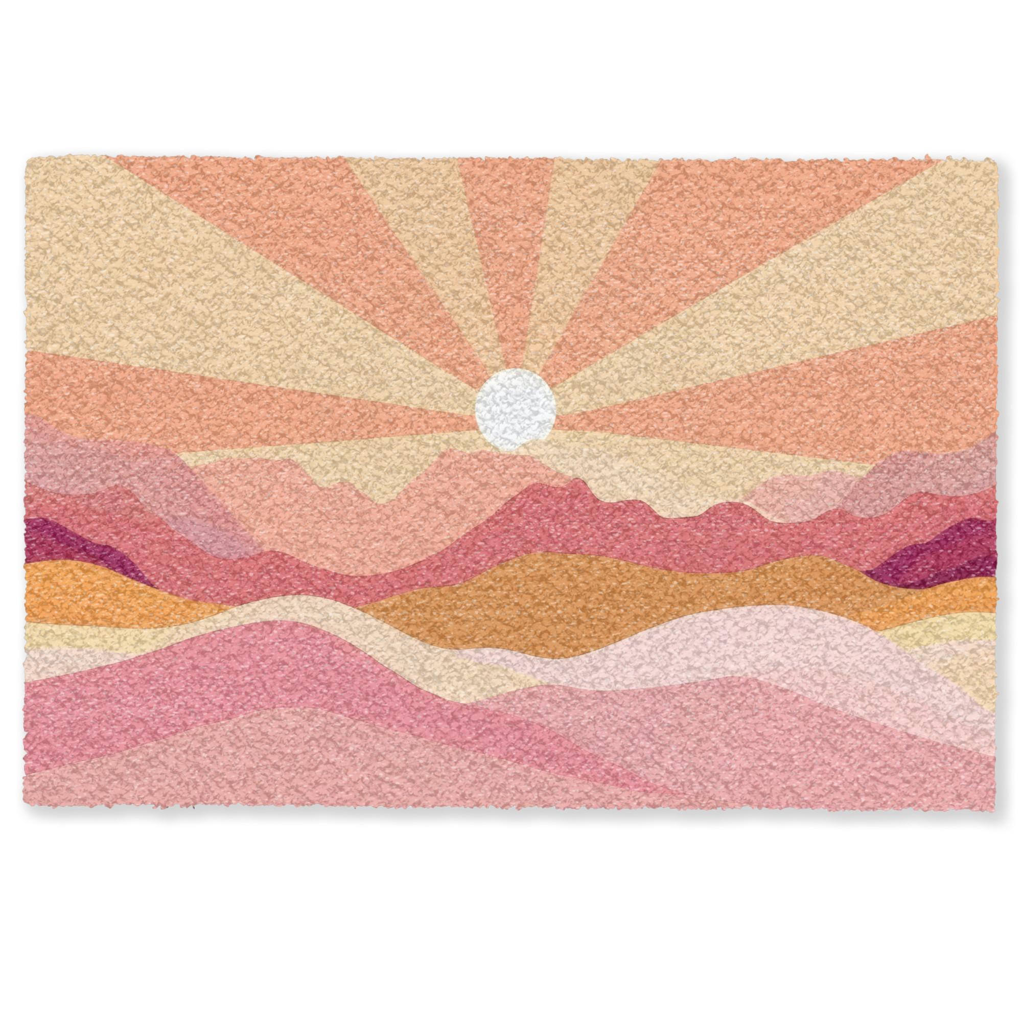 FUSSMATTE Berge - Abstrakt - Sonnenstrahlen - Rosa Sauberlaufmatte 90x60 cm - Rosa, Kunststoff (90/0.4cm) - MuchoWow