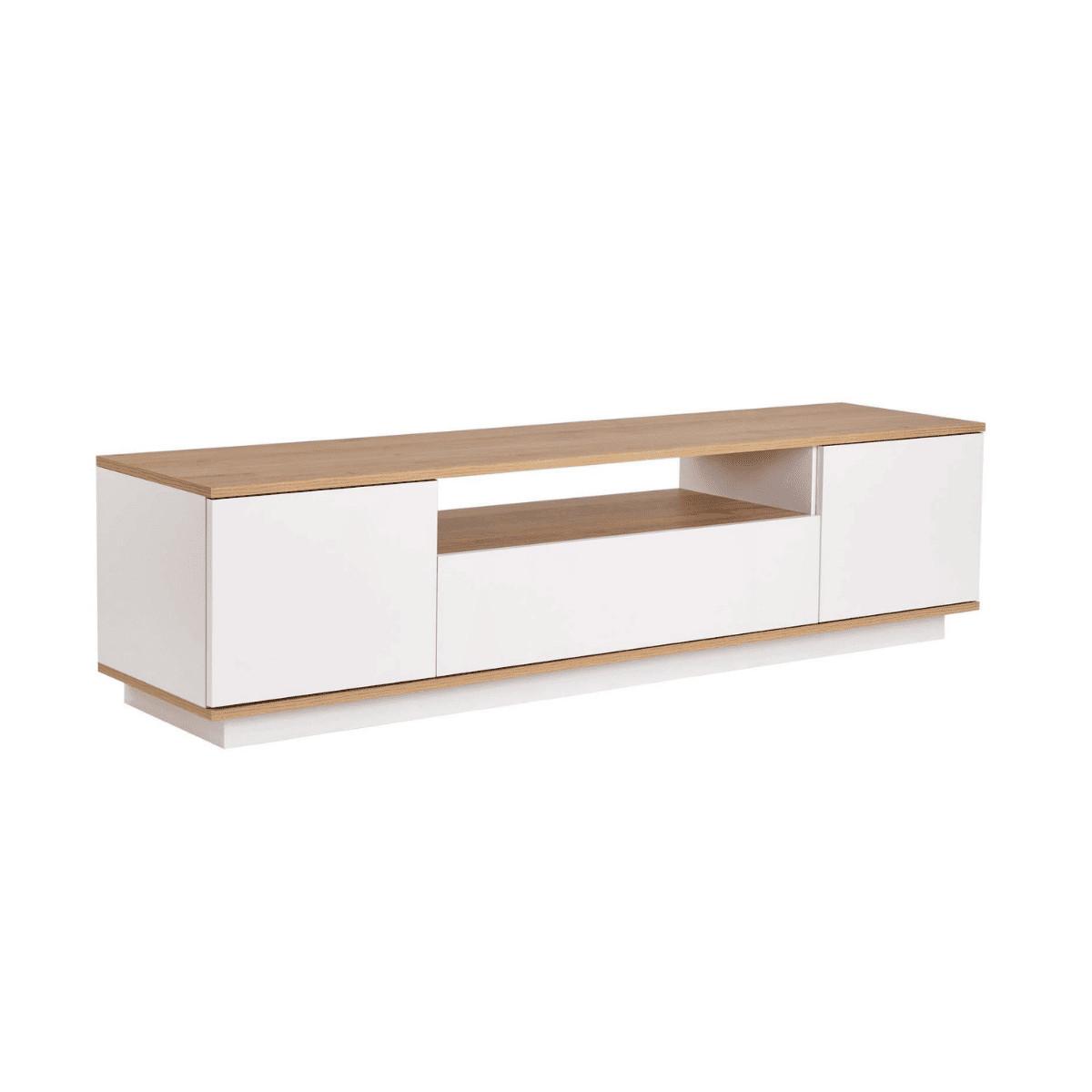 TV furniture with 3 folding doors and 1 niche, L180 cm - Weiß, Holzwerkstoff (44.5/44.6/12cm) - Calicosy