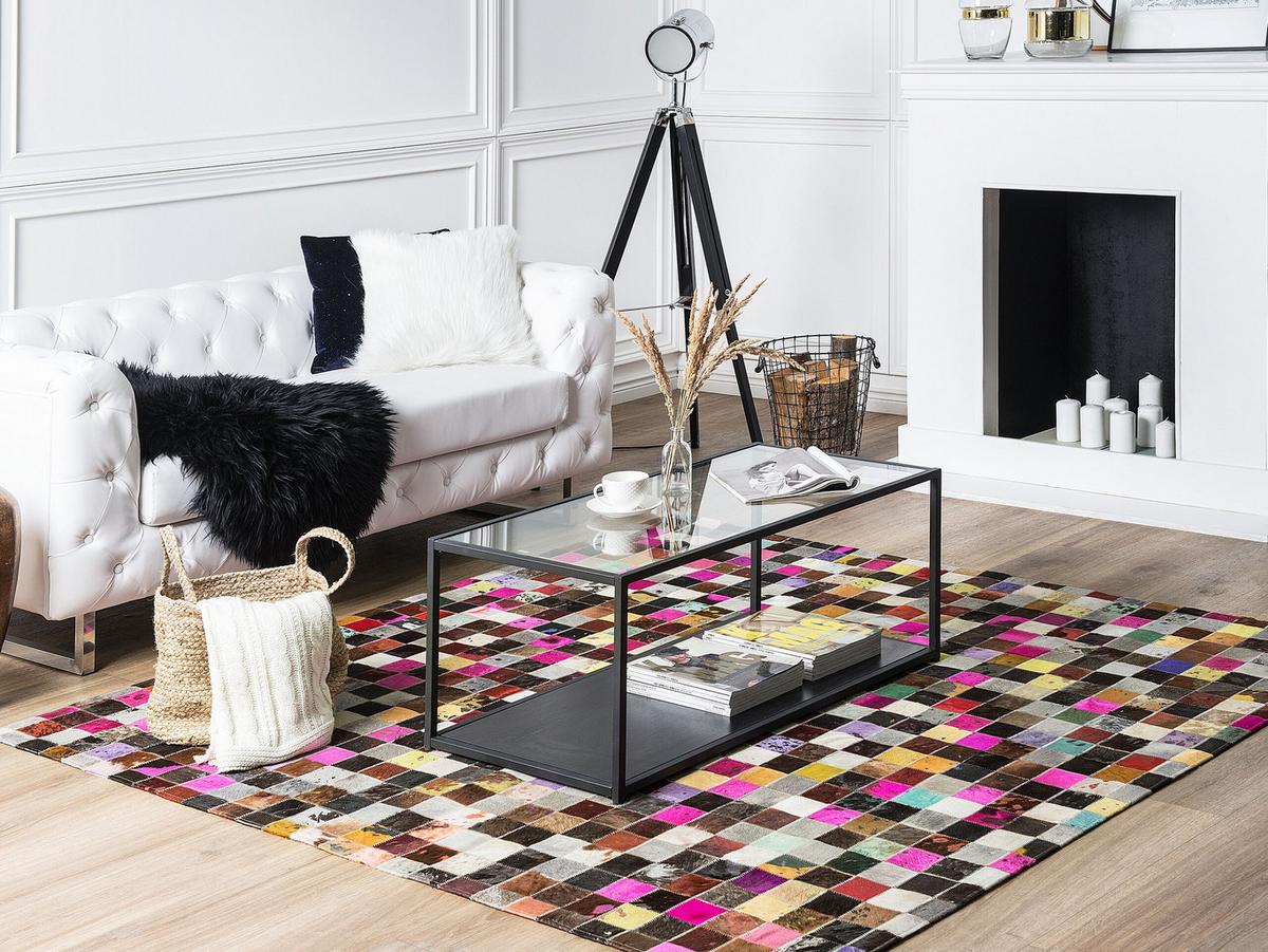PATCHWORK-TEPPICH Enne 200/200 cm - Multicolor, Fell (200/200cm) - Beliani