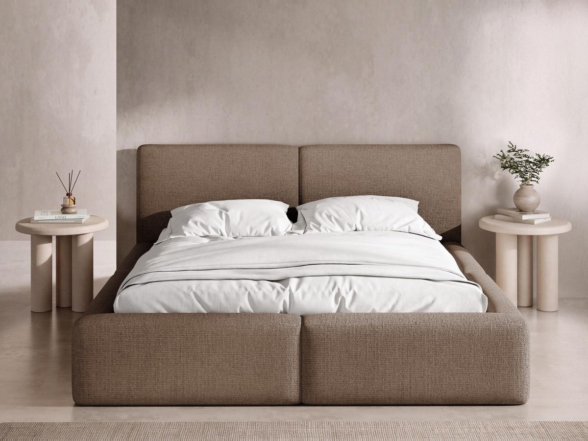 POLSTERBETT Duo mit Bettkasten, Metall-Lattenrost & hohem Kopfteil in Braun Chenille 160x200 cm - Birkefarben/Braun, Kunststoff/Textil (160/200cm) - WFL GROUP