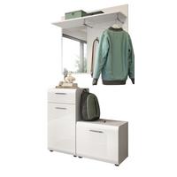 GARDEROBE Set 3-teilig weiß Hochglanz, Flurgarderobe kompakt, Komplett-Set Breite 98 cm - Weiß Hochglanz/Silberfarben, Holzwerkstoff/Kunststoff (98/190/191cm) - Inn.Furn