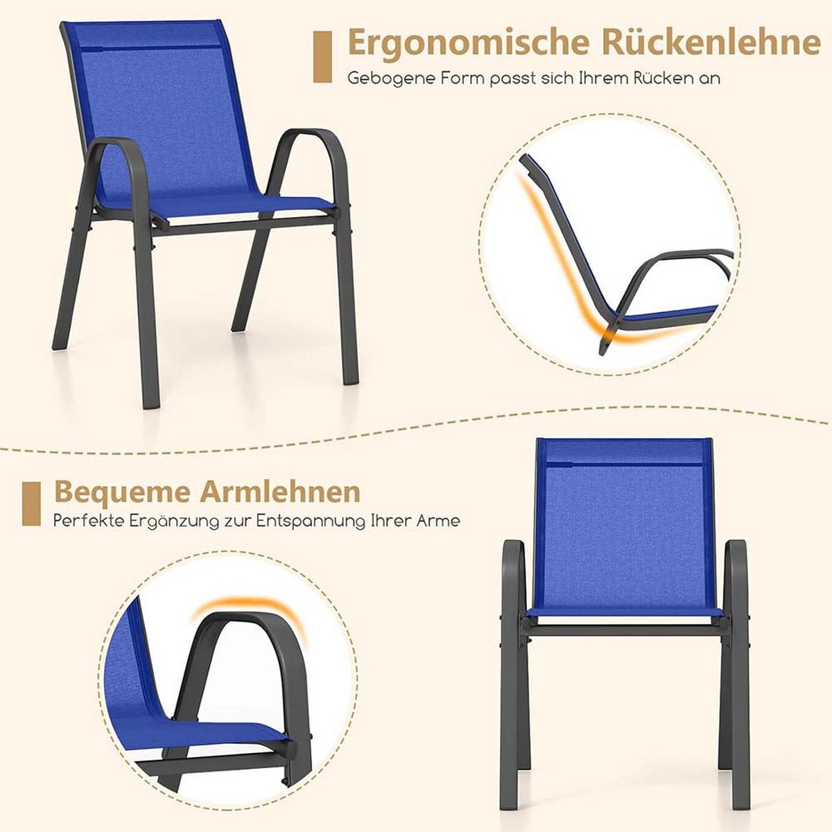 GARTENSTÜHLE Blau(4-teilig) - Blau, Metall (70/84/56cm) - COSTWAY