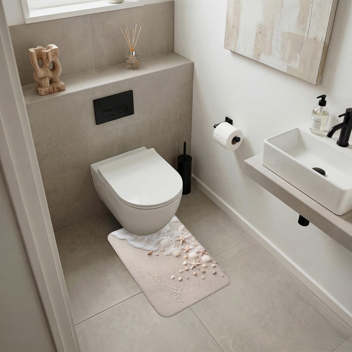 WC-VORLEGER Muscheln - Seesterne - Strand WC Teppich 40x60 cm - Sandfarben, Textil (40/1cm) - OnlyWow