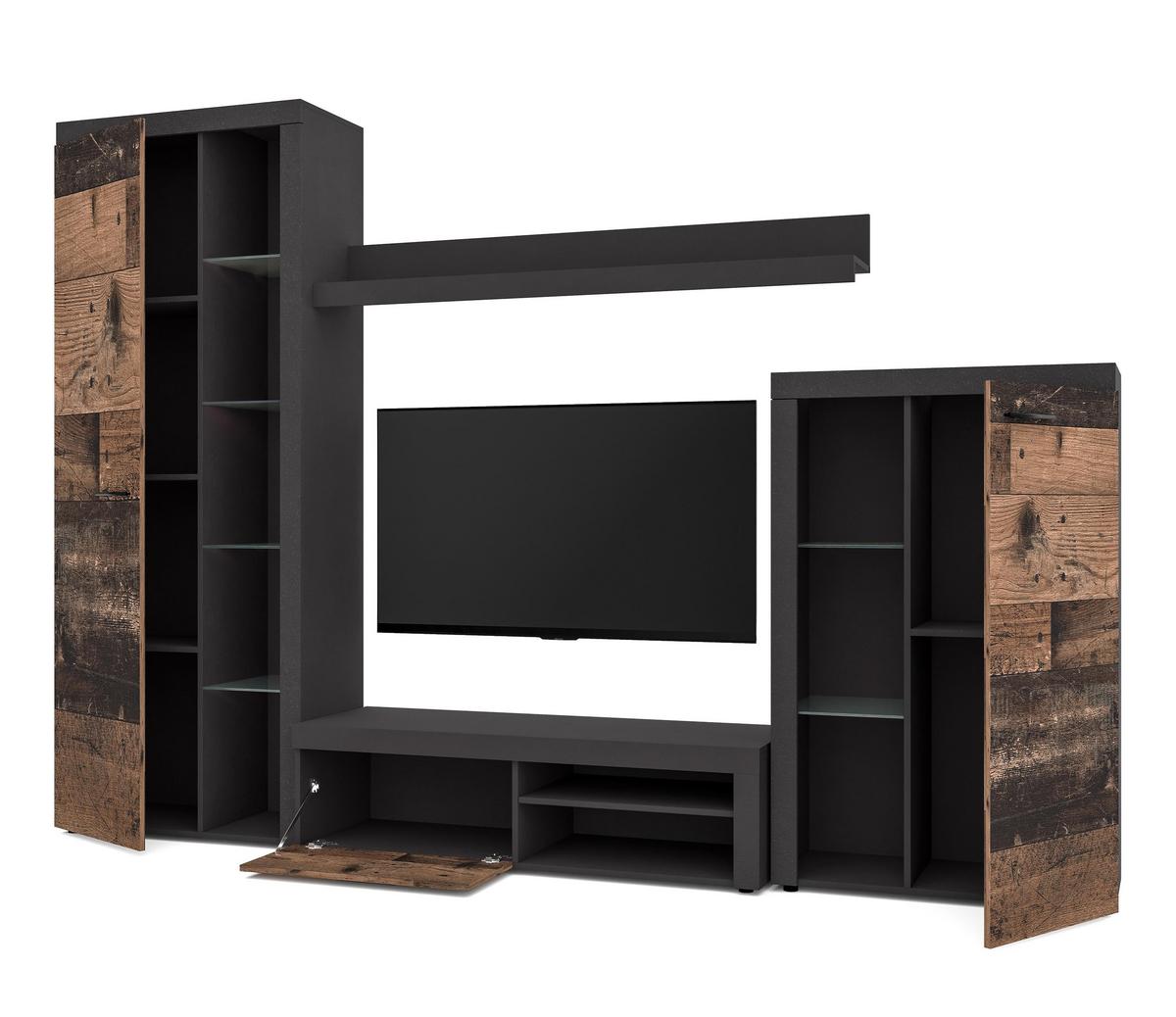 WOHNWAND Spacoro Grau, Matera Oldwood 270/190/41 cm Wohnwand Modern ohne LED - Dunkelgrau/Bronzefarben, Holzwerkstoff/Kunststoff (270/190/41cm) - AX Living