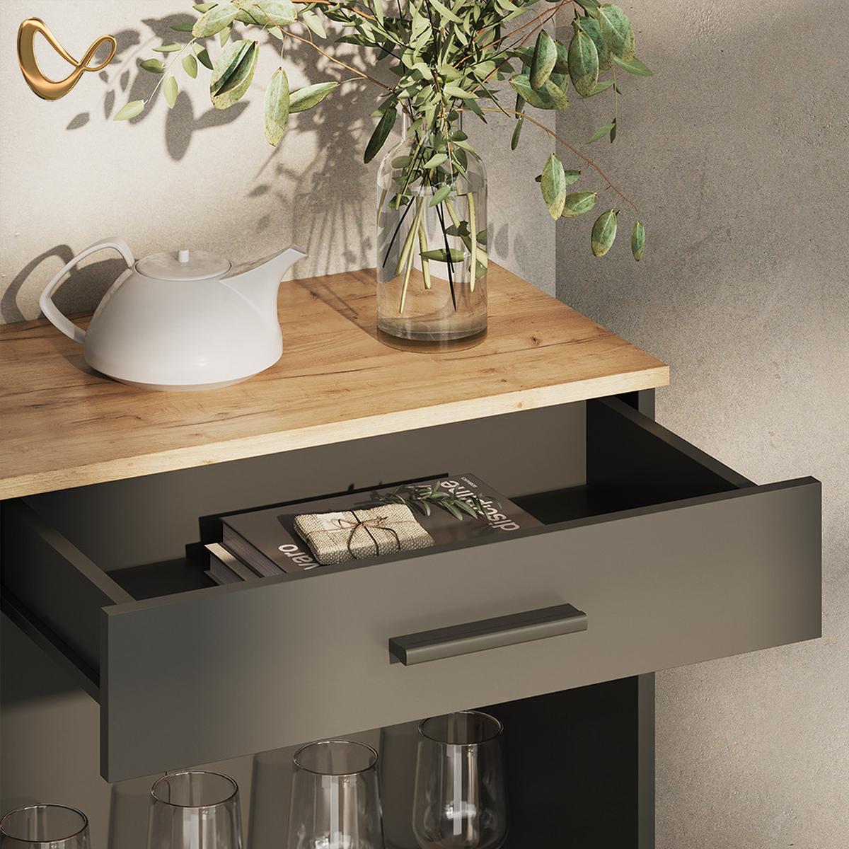 WEINREGAL Regusa Goldkraft Eiche/Anthrazit 60 x 106 cm - Honigeiche/Anthrazit, Holzwerkstoff (60/106/34.5cm) - Livinity®