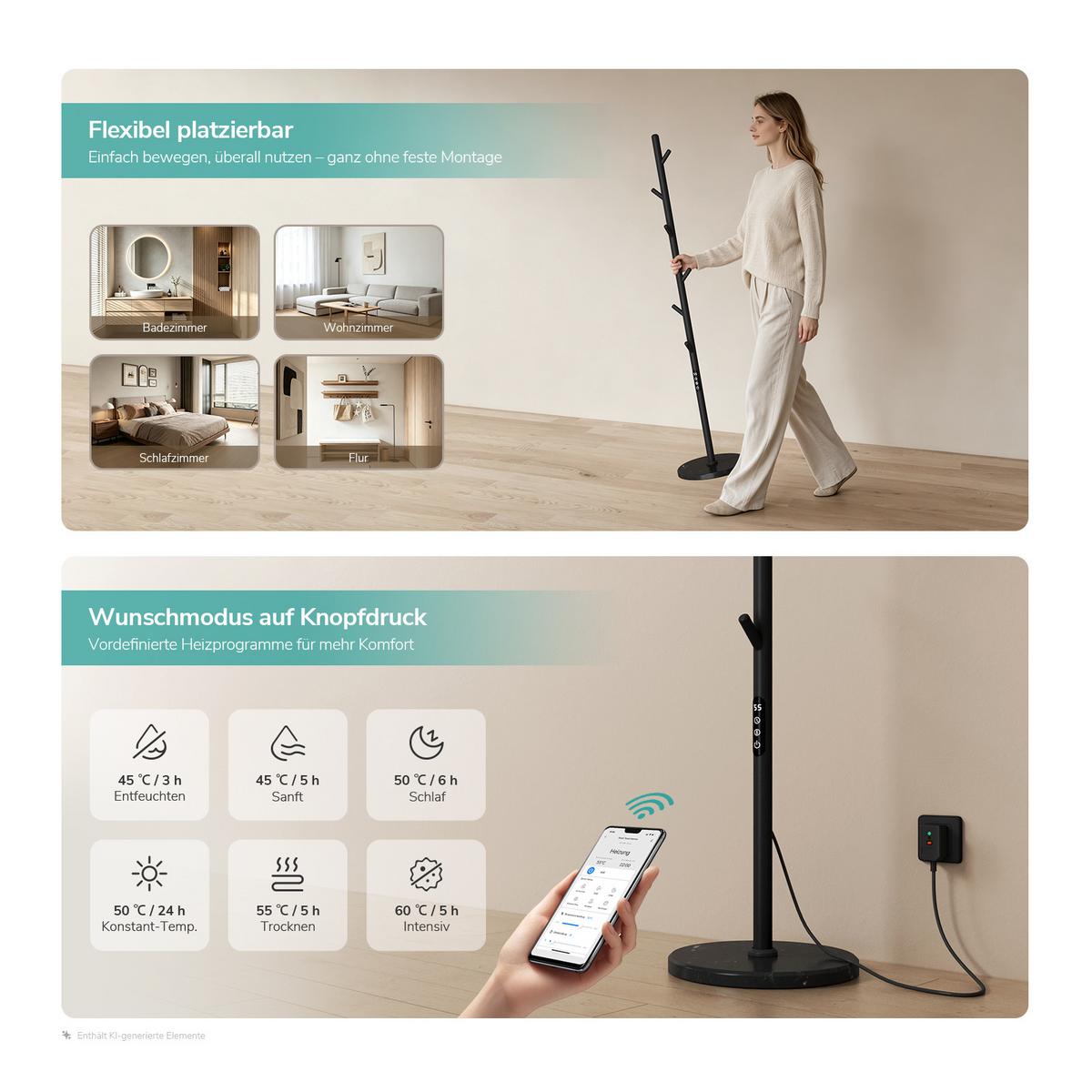 HANDTUCHHEIZKÖRPER elektrisch freistehend 100W - Schwarz, Metall (32/150/32cm) - EMKE