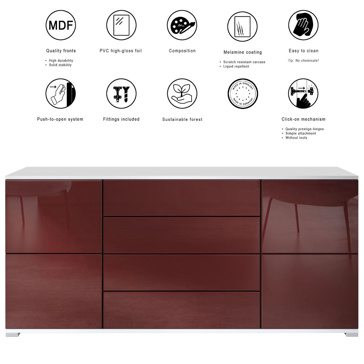 SIDEBOARD Rova Schwarz matt - Schwarz, Holzwerkstoff (166.5/75.5/35cm) - Vladon