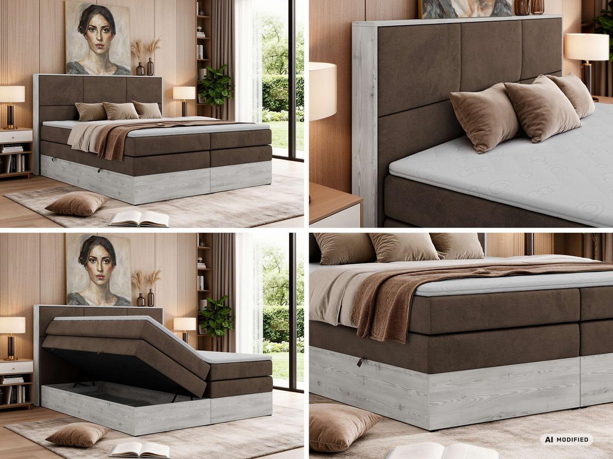 BOXSPRINGBETT DELNOR KING 200/200 - Braun Velvet - Topper Visco - H4 - Schwarz/Braun, Kunststoff/Textil (200/200cm) - MKS