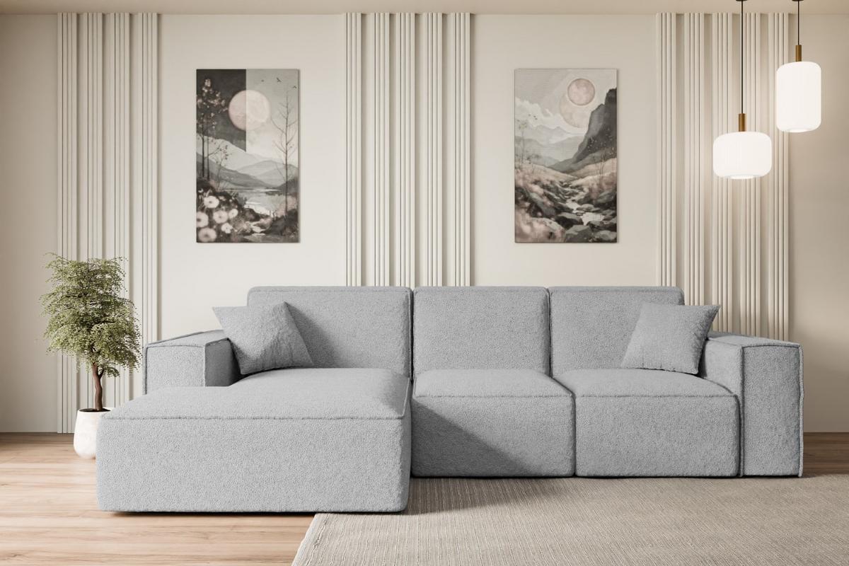 ECKSOFA Ottomane Links SERRA-L - 266x169x80 cm Hellgrau Bouclé - Hellgrau/Schwarz, Holzwerkstoff/Kunststoff (165/266cm) - ALTDECOR
