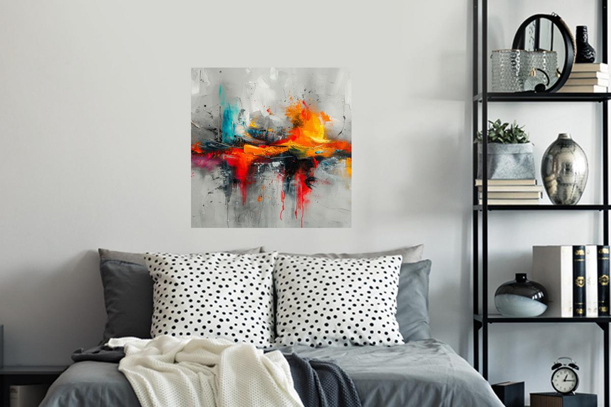 WANDTATTOO Moderne Kunst - Orange - Grau - Abstrakt Wanddeko 50x50 cm - Hellgrau, Kunststoff (50/50/0.1cm) - MuchoWow