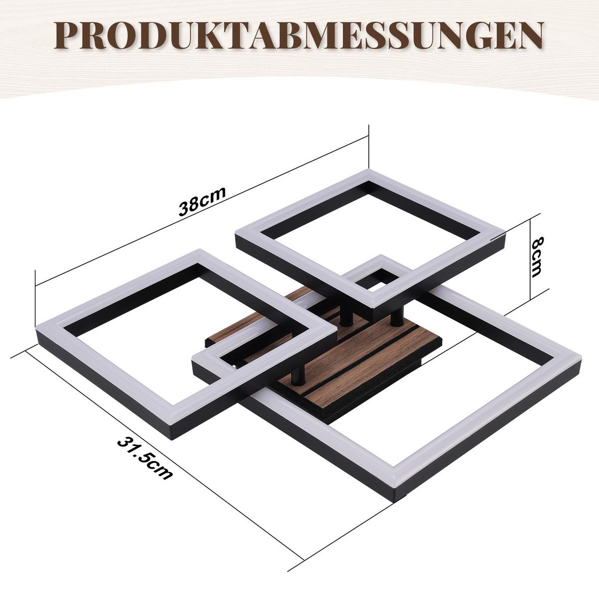 LED DECKENLEUCHTE Fixalin 31.5/38/8 cm - Schwarz, Kunststoff/Metall (31.5/38/8cm) - ZMH