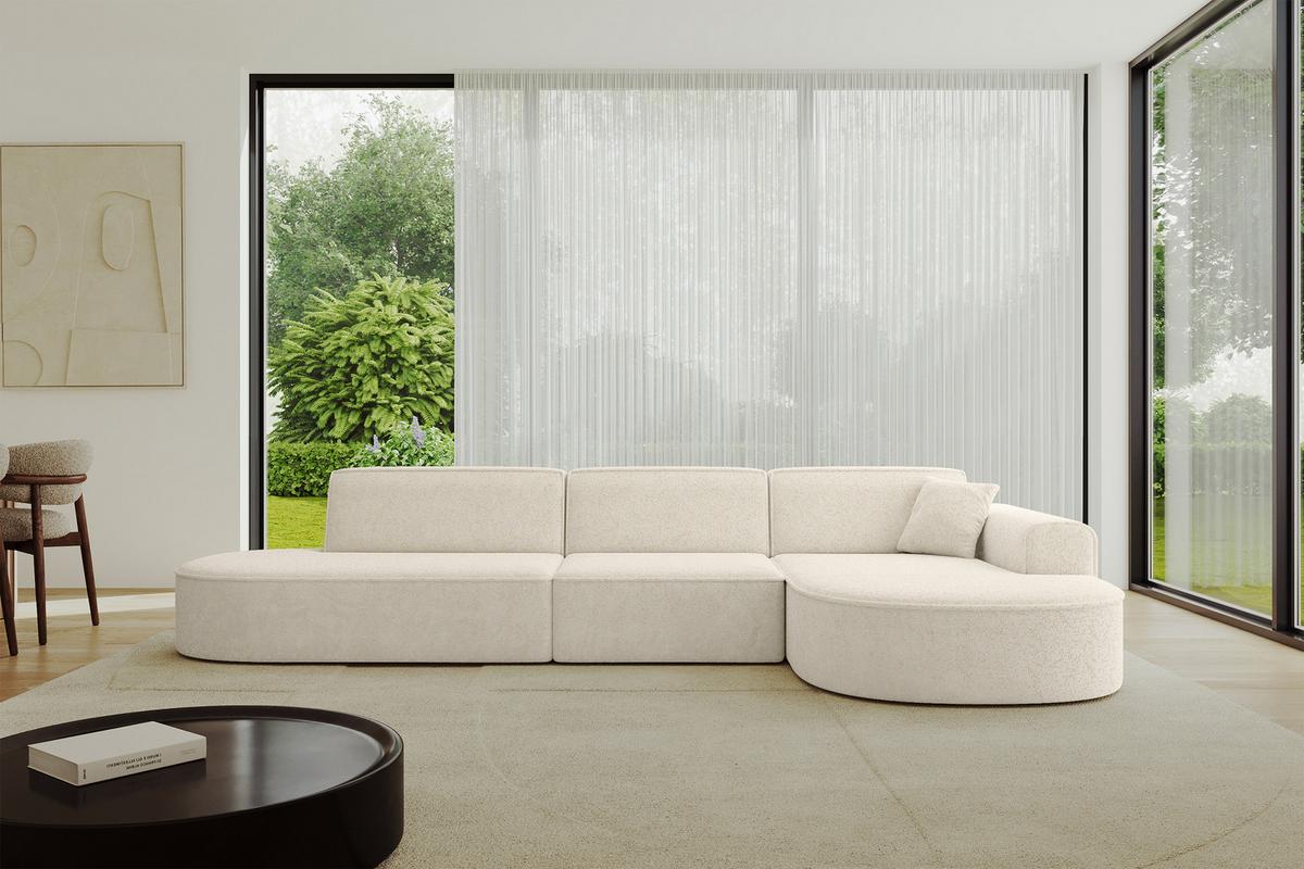 ECKSOFA Ottomane Rechts MARI-L2 - 328x171x79 cm Creme Tissu - Creme/Schwarz, Holzwerkstoff/Kunststoff (171/328cm) - ALTDECOR