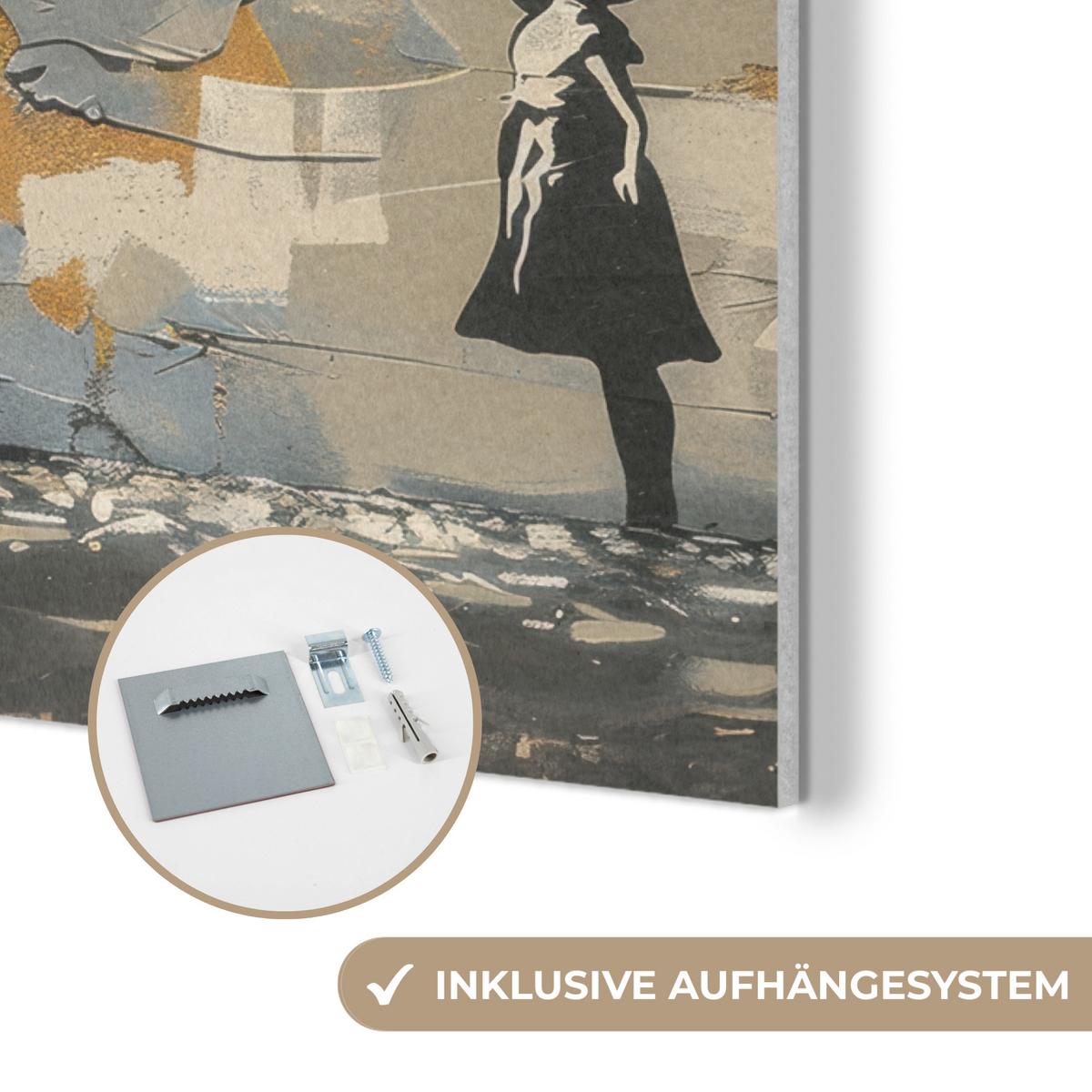 AKUSTIKBILD Baum - Graffiti - Banksy-Stil - Ballon-Mädchen Kunstdruck Schlafzimmer 50x70 cm - Blaugrau, Kunststoff (50/70/0.9cm) - MuchoWow