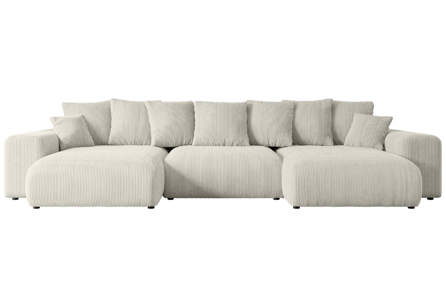 WOHNLANDSCHAFT mit Schlaffunktion ESKAR-U -364x176x72cm Creme Cord - Hellgrau/Creme, Holzwerkstoff/Kunststoff (364/72/176cm) - ALTDECOR