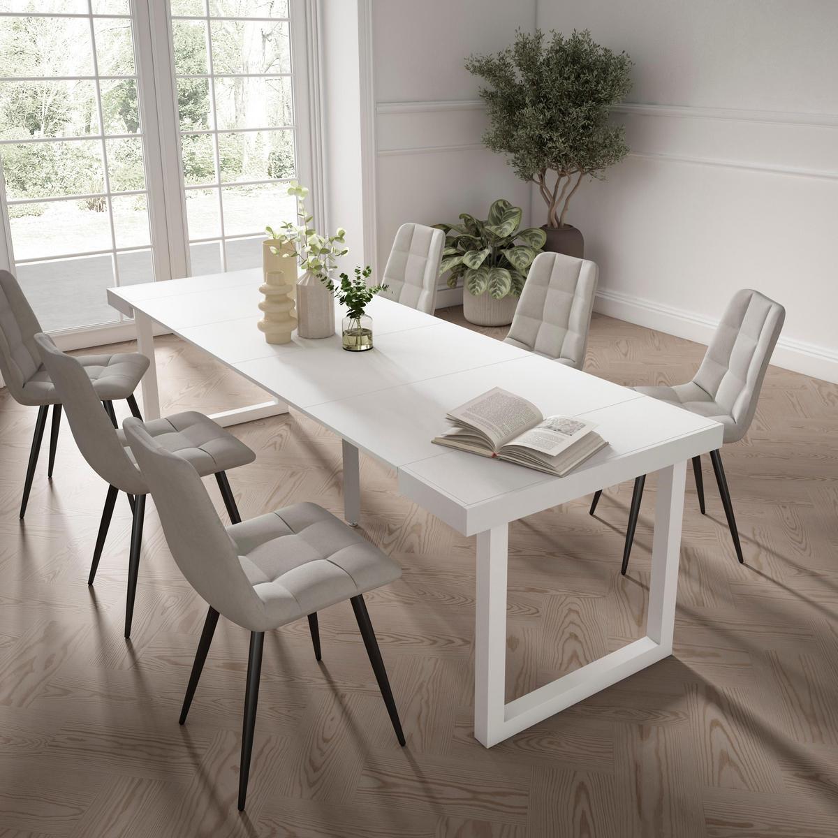 KONSOLENTISCH ausziehbar 58 bis 262cm, für 12 Gäste, weiß, 90/58/73cm - Weiß, Holzwerkstoff (90/262/73cm) - Skraut Home