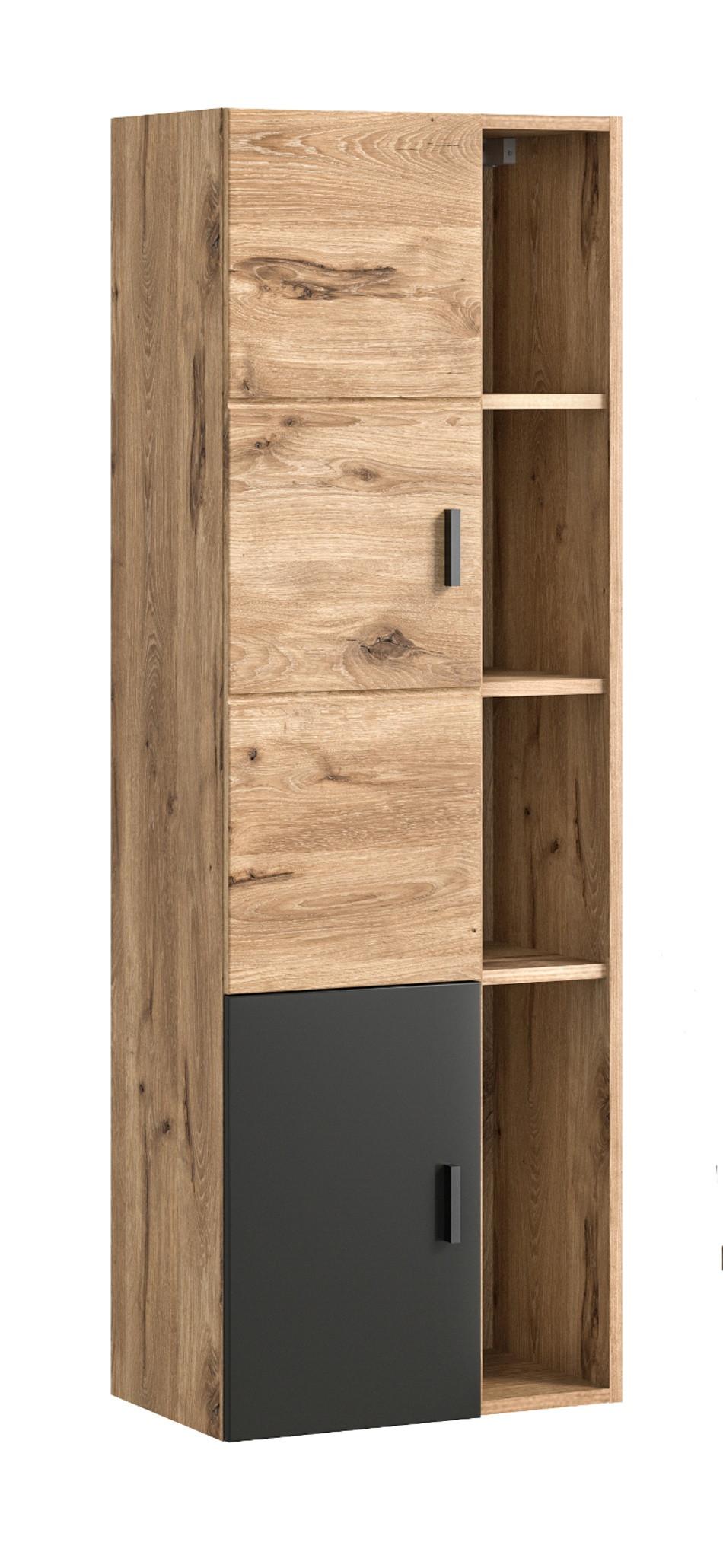 MIDISCHRANK Eiche, grau matt 48 x 144 cm, Bad Hängeschrank mit Soft-Close - Eichefarben/Grau, Holzwerkstoff/Kunststoff (48/144/35cm) - Inn.Furn