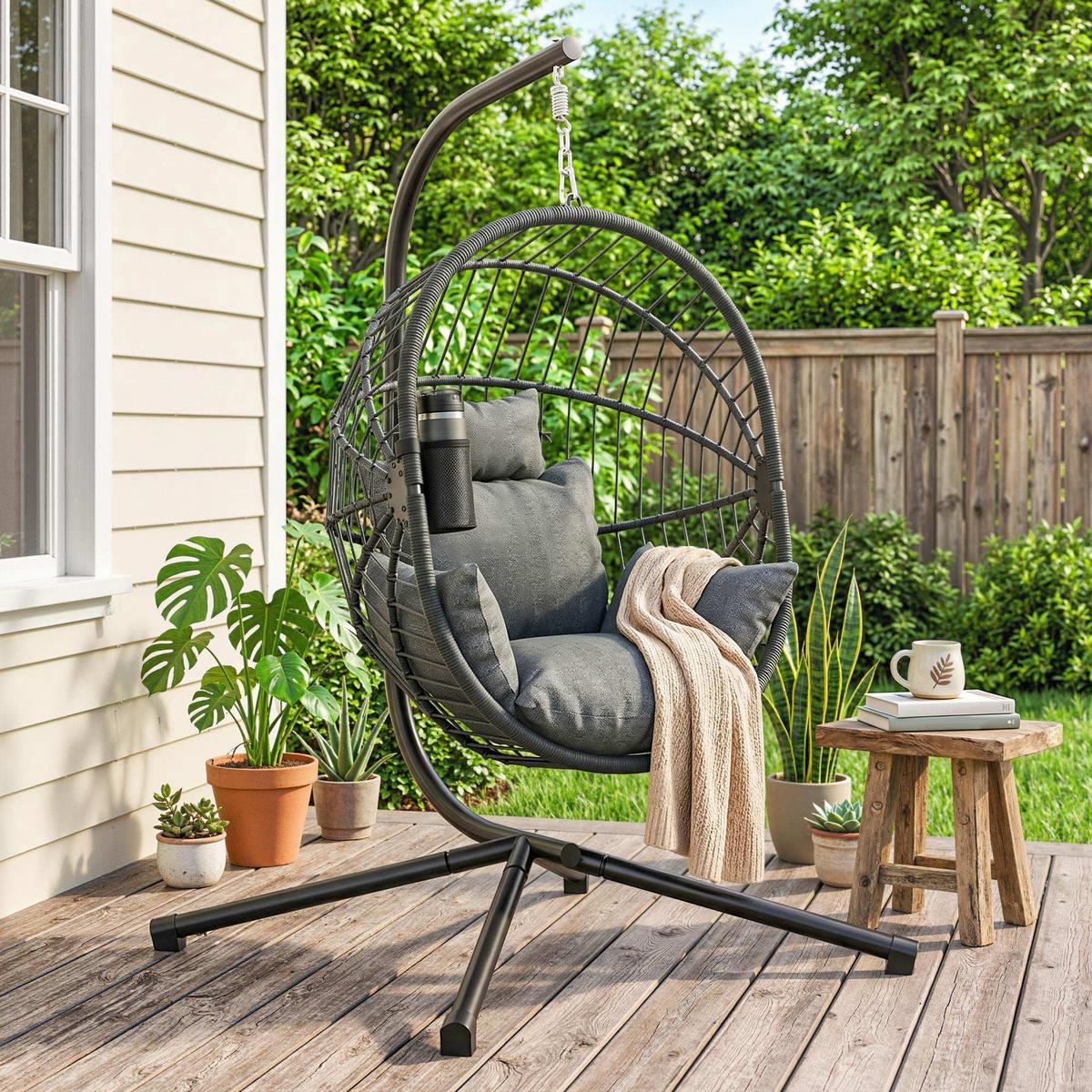 HÄNGESESSEL, Stahl, Polyester, Grau - Grau, Metall (106/188/120cm) - Outsunny