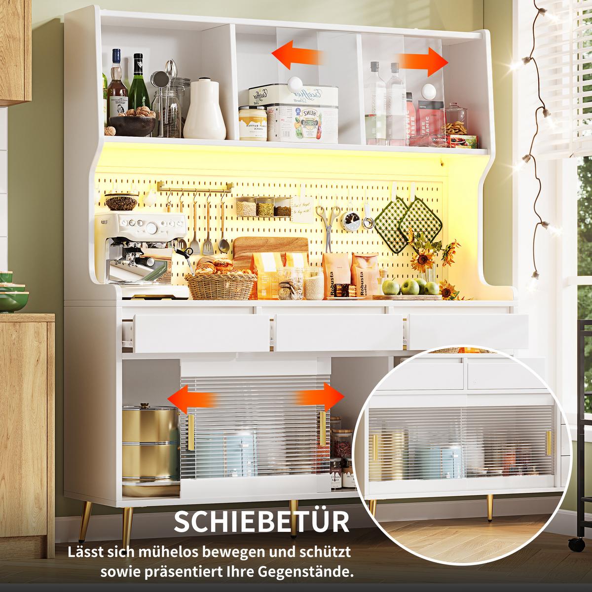 KÜCHENSCHRANK 171 cm mit Smart-LED, Glasfront & Lochwand - Weiß, Holzwerkstoff (145/171/39cm) - Urban Meuble