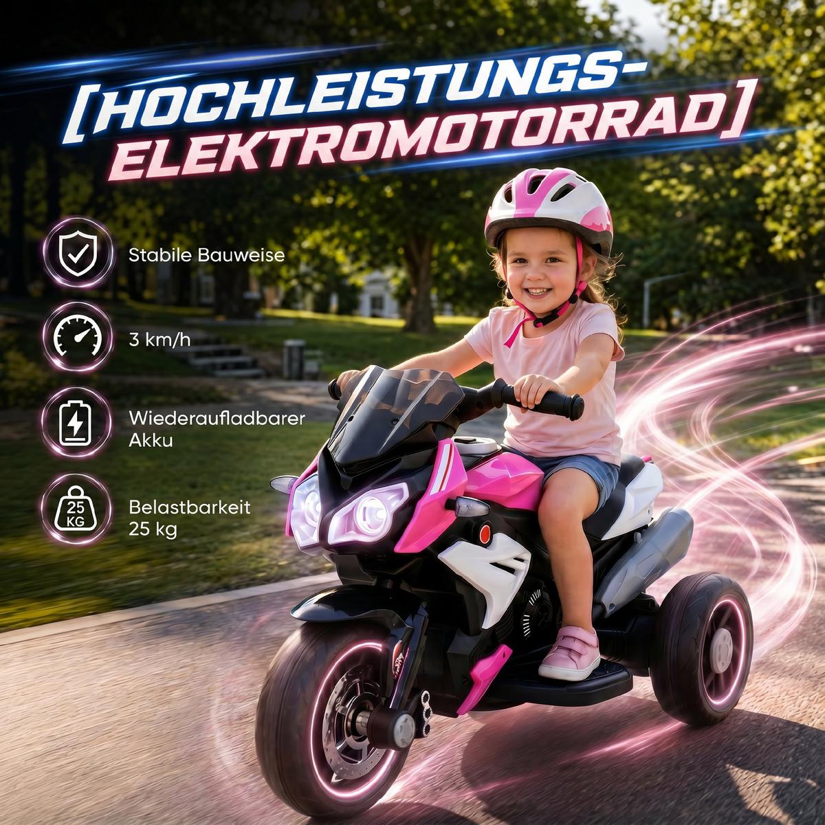 KINDER-ELEKTROMOTORRAD Kunststoff Metall Rosa - Rosa, Kunststoff (86/42/52cm) - HOMCOM