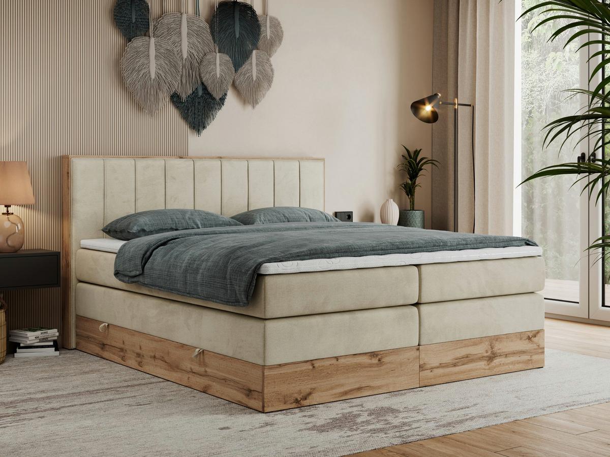 BOXSPRINGBETT BELLISSIMO KING 180/200 Beige Velvet - H4 - Beige, Holz/Textil (180/200cm) - MKS
