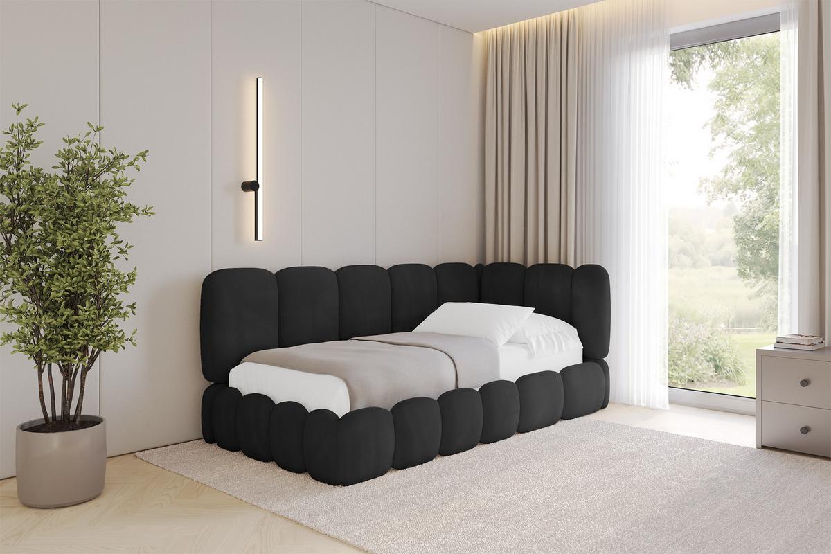 EINZELLBETT Jugendbett mit Bettkasten und Matratze H3/H4, Links - AVRY 80x200 Schwarz - Schwarz, Holzwerkstoff/Textil (80/200cm) - ALTDECOR