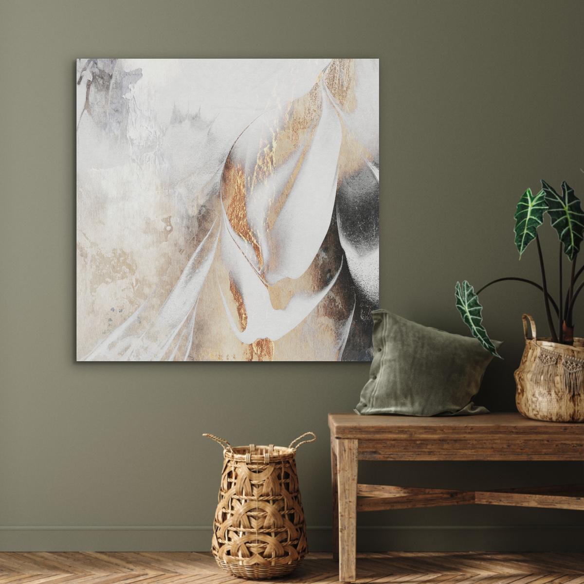 AKUSTIKBILD Luxus - Abstrakt - Gold - Weiß Akustikpaneele 90x90 cm - Goldfarben, Kunststoff (90/90/0.9cm) - MuchoWow