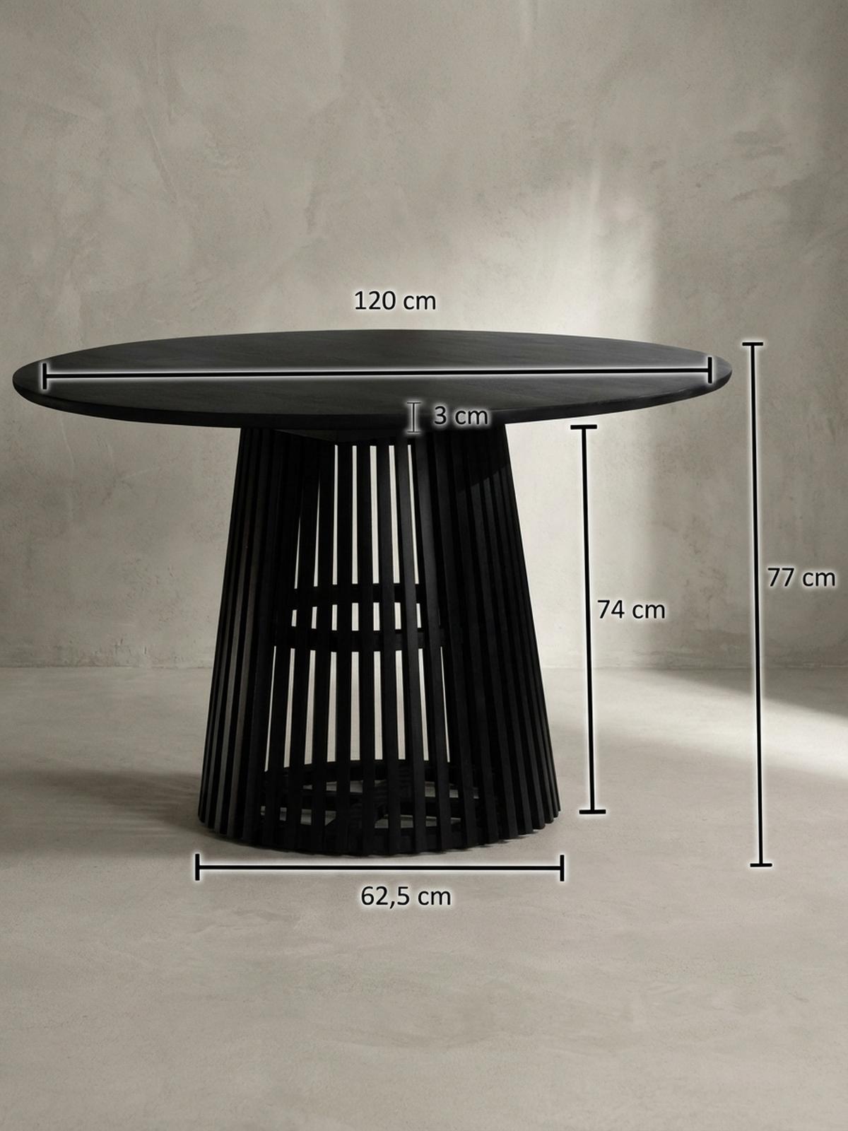 ESSTISCH – Rund Mango Massivholz Lamellengestell Matt-Schwarz handgefertigt - Schwarz, Mangoholz/Holz (120/120/77cm) - KADIMA DESIGN