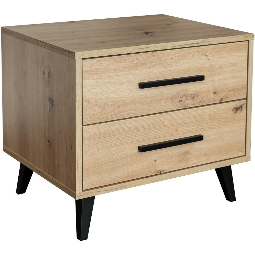 NACHTTISCH Kavo mit 2 Schubladen, eiche Artisan - Schwarz/Eiche Artisan, Holzwerkstoff (53.5/48/41cm) - Beautysofa