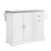 KÜCHENINSEL mit Edelstahl-Arbeitsplatte und Rollen 130×91×46(+25) cm - Weiß, Fell (107/91/71cm) - SoBuy