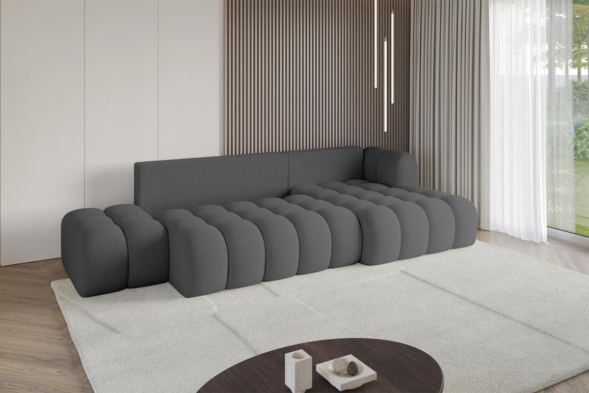 ECKSOFA mit Schlaffunktion Ottomane RECHTS OLEA-L2 321x164x75 Grau Bouclé - Schwarz/Grau, Holzwerkstoff/Kunststoff (164/321cm) - ALTDECOR