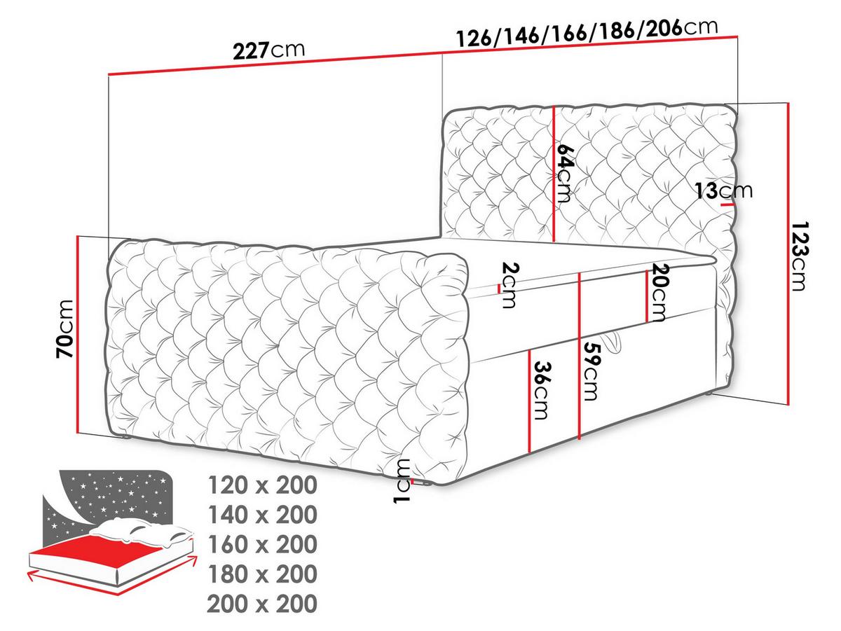 BOXBETT Chesterfield Lux - H3 - Cappuccino, Holz (160/200cm) - MIRJAN24