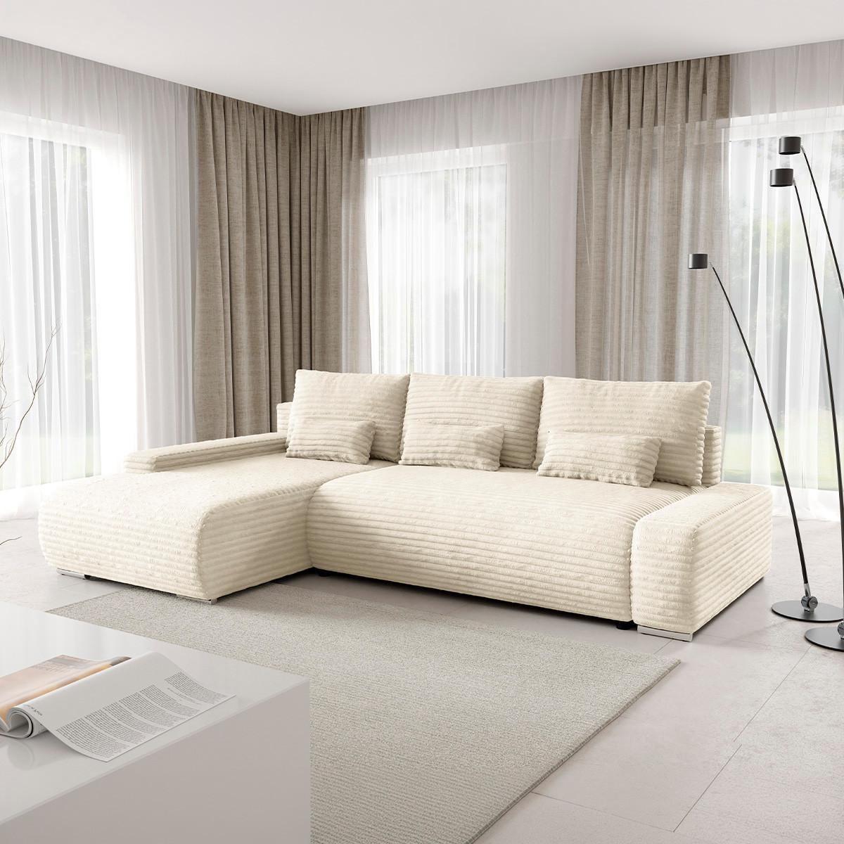 ECKSOFA Ivana 3 Sitzplätze Gebrochenes Weiß - Weiß, Holz (265/172cm) - Petits-meubles