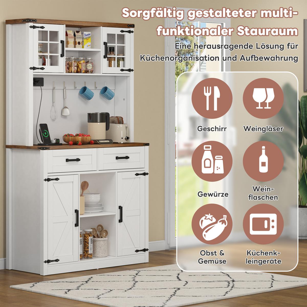 HIGHBOARD Barschrank & Küchenbuffet 100 cm in Weiß/Eiche - Weiß, Holzwerkstoff (100/172/40cm) - Urban Meuble