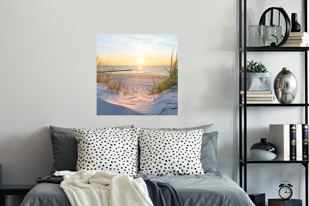 WANDTATTOO Strand - Sonne - Düne - Gras - Sand - Horizont Wanddeko 50x50 cm - Hellblau, Kunststoff (50/50/0.1cm) - MuchoWow