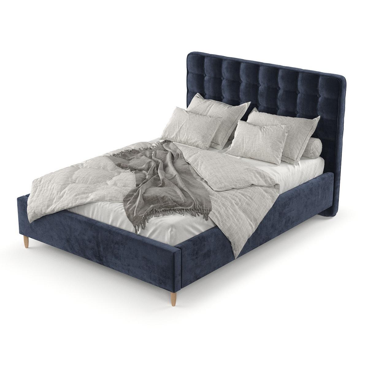 POLSTERBETT Paloma 120/200 cm Marineblau im Lotta Stoff - Naturfarben/Dunkelblau, Holz/Holzwerkstoff (120/200cm) - AltaBeds
