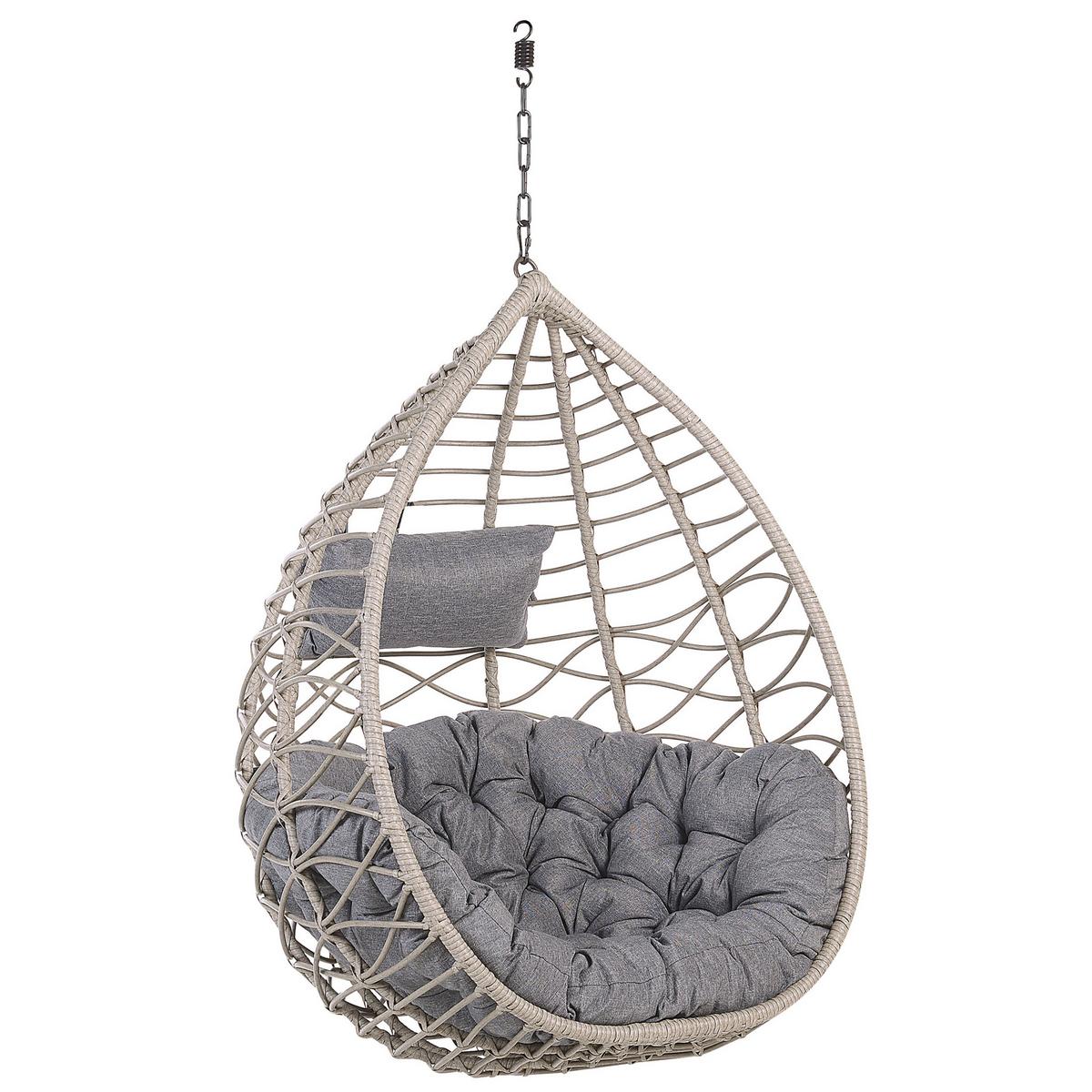 HÄNGESESSEL mit Gestell PE Rattan grau 97 cm Arsita - Grau, Kunststoff (100/199/97cm) - Beliani
