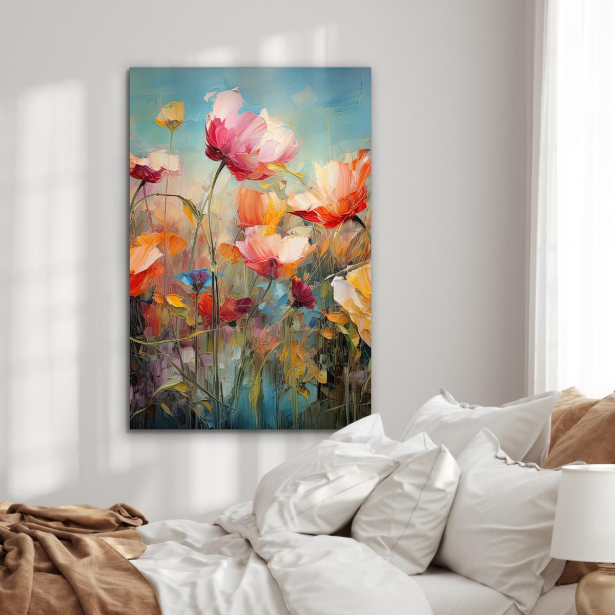 METALLBILD Blumen - Aquarell - Kunst - Botanisch - Natur 80x120 cm - Orange, Metall (80/120cm) - MuchoWow