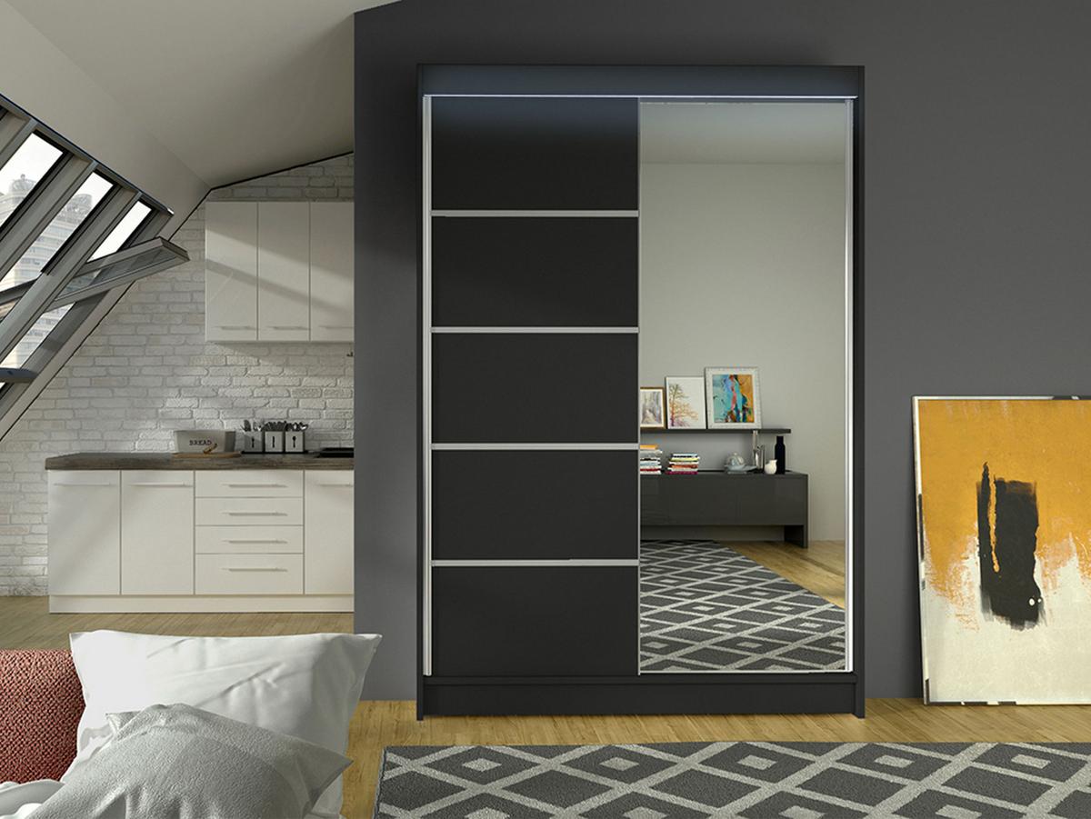 SCHWEBETÜRENSCHRANK Lino III mit RGB LED Beleuchtung - Schwarz, Holzwerkstoff/Metall (120/200/58cm) - MIRJAN24
